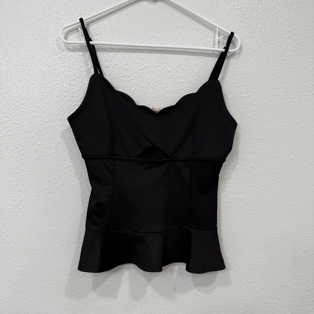 Meraki Black Scalloped Peplum Tank Top Cutout XL